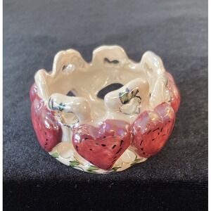 Heather Goldminc Tealight Holder Hearts Red Cream Green Iridescent Cut-Out Heart